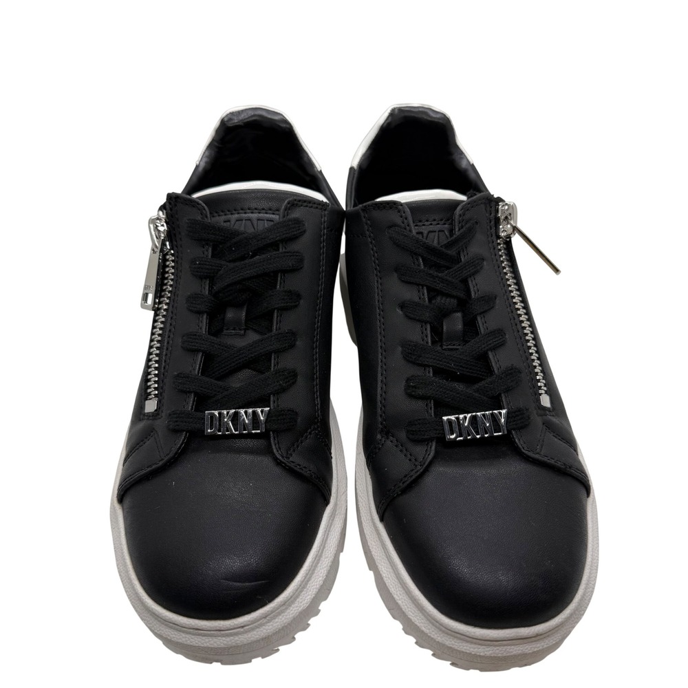 DKNY Matti Black White Platform Sneakers Womens 9M Side Zip PAF-2308 Urban Shoe